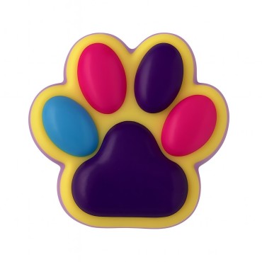Jucarie Antistres Squishy, Flippy, cu Revenire Lenta, Labuta de Pisica Pufoasa, 8.5 x 7.5 cm, Ambalaj Transparent, Galben Mov inchis