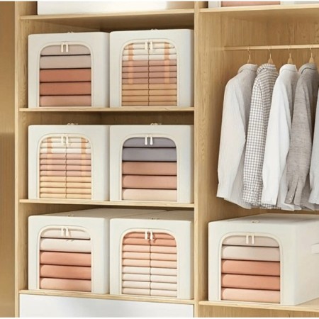 Cutie de Depozitare, Flippy, 31L, din In si Bumbac, Pliabila, Cadru din Otel, 45 x 30 x 23 cm, Kaki