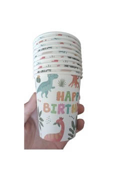 Set 10 Pahare, Flippy, Imprimeu cu Dinozaurii, din Carton, 250 ml, 7.5 x 8.5 x 5.2 cm, Multicolor