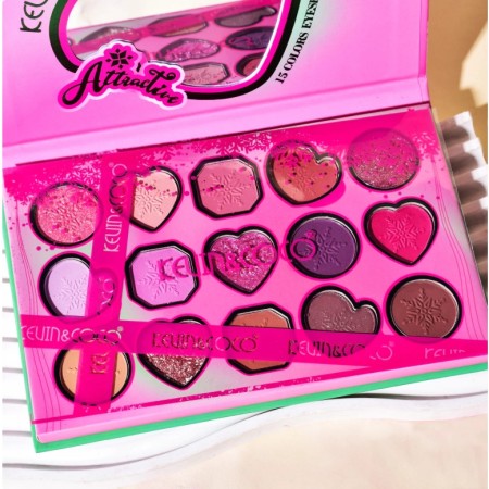 Paletă Farduri de Pleoape Attractive – 15 Culori Intens Pigmentate, Finish Mat, Sidefat & Glitter, Machiaj Zi/Seară, Multicolor, 16.5x10.8x1.5 cm