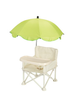 Scaun de Masă Pliabil pentru Copii, Multifuncțional, cu Tăviță, Husă și Umbrelă Verde Detașabile, Bej, 6 Luni – 4 Ani