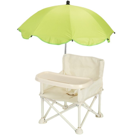 Scaun de Masă Pliabil pentru Copii, Multifuncțional, cu Tăviță, Husă și Umbrelă Verde Detașabile, Bej, 6 Luni – 4 Ani
