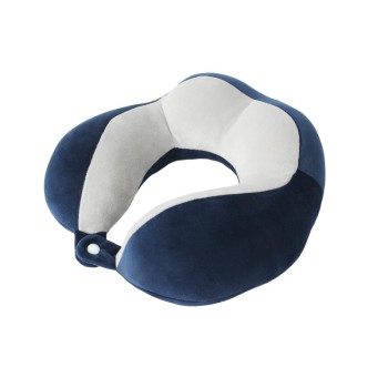 Pernă de Voiaj pentru Gât, Bumbac Moale, Suport Ergonomic cu 4 Zone de Confort, Sistem de Prindere cu Capse, Ideală pentru Călătorii, Birou, Mașină, Albastru