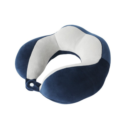 Pernă de Voiaj pentru Gât, Bumbac Moale, Suport Ergonomic cu 4 Zone de Confort, Sistem de Prindere cu Capse, Ideală pentru Călătorii, Birou, Mașină, Albastru