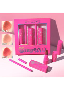 Set de Buze, KEVIN & COCO, Stay Wild, 3 Lip Stick-uri si 3 Creioane de Buze, 16.1 x 16 x 2.6 cm, Nuante Calde
