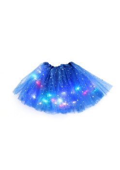 Fusta LED pentru Copii, Flippy, Tutu de Balet pentru Fetite cu Luminite Multicolore Incorporate, Model Stelute, 30 cm Lungime, Albastru