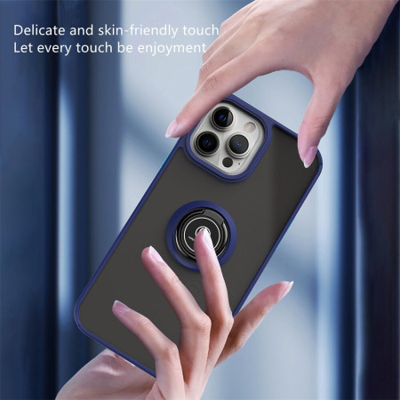 Husa Anti Fall Metal Bracket pentru Apple iPhone 14 Pro, Rezistenta la socuri, Margini colorate, Cu inel de prindere magnetic, Flippy, Albastru
