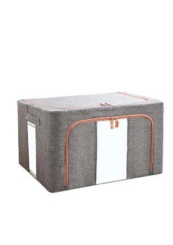 Cutie de Depozitare Pliabilă, 66L, Textil, Cadru Metalic, Bază Stabilă, Fermoar, Două Ferestre de Vizualizare, 50x40x33 cm, Gri