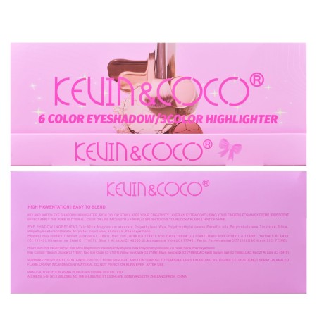 Paleta de Machiaj, KEVIN & COCO, Pink Barbie Girl, Fard de Pleoape, 6 culori, 11.3 x 8.2 x 1.3 cm, Model Quin