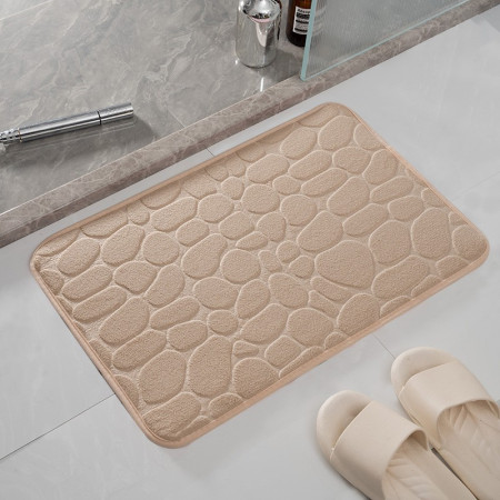 Covoras pentru Baie Antiderapant, Flippy, Uscare Rapida, Model 3D Piatra, 40x60 cm, Bej