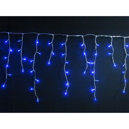 Instalatie Craciun Tip Franjuri/Turturi, 8 Jocuri de Lumini, Interconectabila, 4 m, 120 LED-uri, Prelungitor 1.5 m, Fir transparent, Albastru