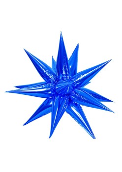 Balon din Folie Metalizata, Flippy, Figurina Stea 3D, 66 cm, Ambalaj Individual, Pai inclus, Umflare cu Aer sau Heliu, Albastru