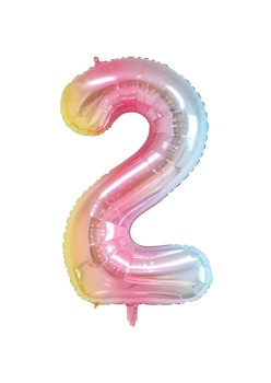 Balon din Folie Metalizata Gradient Flippy, Figurina Cifra, Tema Aniversare 100 cm, Ambalaj Individual, Pai inclus, Umflare cu Aer sau Heliu, Multicolor, Cifra 2