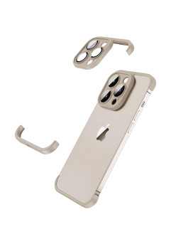 Husa Metalica Edgeless  Compatibila cu iPhone 15 Pro, Flippy, Protectie pentru Colturi si Camera, Aliaj, Antisoc, Antizgariere, Gri Metalizat