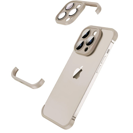 Husa Metalica Edgeless  Compatibila cu iPhone 15 Pro, Flippy, Protectie pentru Colturi si Camera, Aliaj, Antisoc, Antizgariere, Gri Metalizat