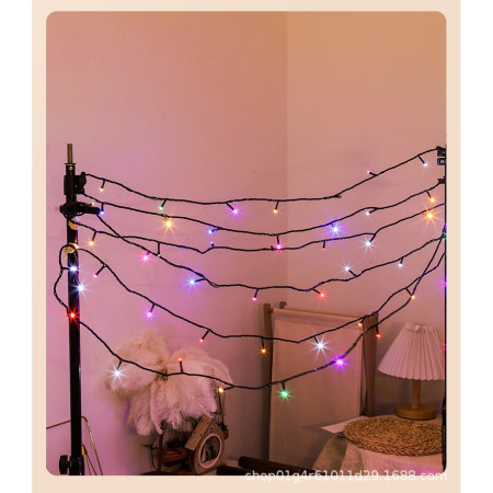 Instalatie de Craciun 8 jocuri de lumini, controler, liniara, 10 m, din care 1 m cablu priza 220V, 100 LED, fir negru, multicolor