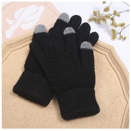 Manusi de Dama, Flippy, Functie Touchscreen (ecran tactil), Material Acril Tricotat, Manseta Elastica, Interior Catifelat, Marime Universala, Negru