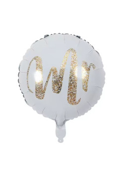 Balon din Folie Metalizata, Flippy, Figurina Cerc, Model MR, Tematica Nunta, 45 cm, Ambalaj Individual, Pai Inclus, Umflare cu Aer sau Heliu, Alb