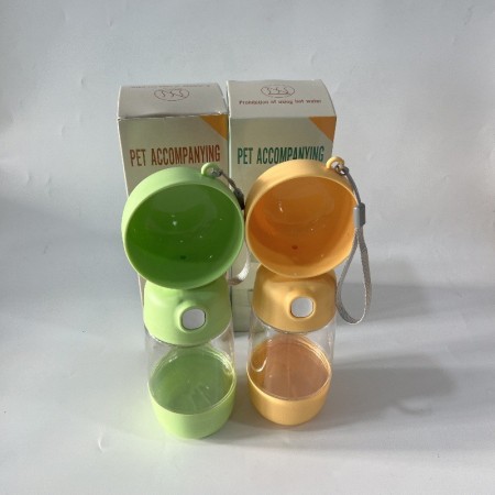 Sticla Animale, Flippy, Portabila, pentru Hrana si Apa, din ABS, 400 ml/182 ml, 25.5 x 8 x 9 cm, Galben