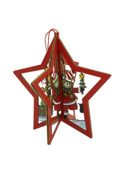 Ornament de brad stea, Flippy, multicolor, lemn, 10.5x9.5 cm