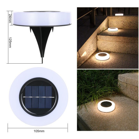 Lampă Solară LED pentru Gazon și Grădină, Iluminare Alb Cald, IP65, Design Circular, 8H Autonomie, 105 x 125mm