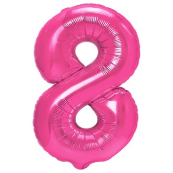 Balon din Folie Metalizata, Flippy, Figurina Cifra, Model 8, Tema Aniversare 100 cm, Ambalaj Individual, Pai Inclus, Umflare cu Aer sau Heliu, Roz