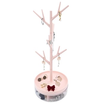 Cutie de Bijuterii, Flippy, Rotativa, cu Suport Tip Ramura, 36.5 x 14 cm, din ABS+PP, Roz