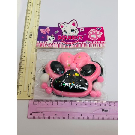 Jucarie Antistres Squishy, Flippy, cu Revenire Lenta, Model Labuta de Pisica, cu Stelute, 12 cm, 220g, Pinch Family, Ambalaj Transparent, Roz Negru