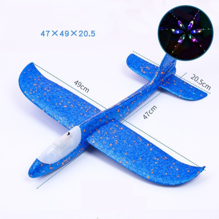 Avion Planor Polistiren 47 cm cu Lumini LED, Albastru – Jucarie Zburatoare Outdoor Copii