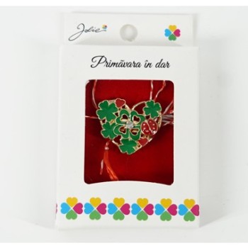 Martisor Brosa Mica in Cutie, Dimensiune Brosa 2.5-3 cm, Material Metal, Model Inima Ccu Trifoi