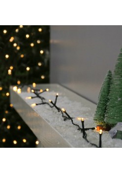 Instalatie de Craciun liniara, 8 jocuri de lumini, controler, 24 m, din care 1 m cablu priza 220V, 300 LED, fir negru, alb cald