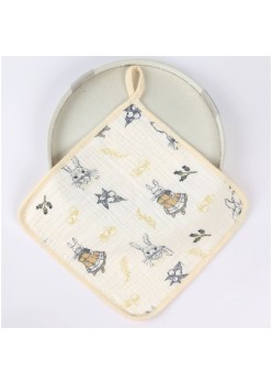 Prosop Absorbant din Bumbac pentru Bebelusi, Flippy, 25x25 cm, Model Iepurasi, cu Agatatoare, Bej