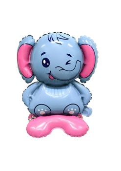 Balon din Folie Metalizata, Flippy, Figurine Animăluțe, Model Elefant, 43x58cm, Ambalaj Individual, Pai Inclus, Umflare cu Aer sau Heliu, Multicolor