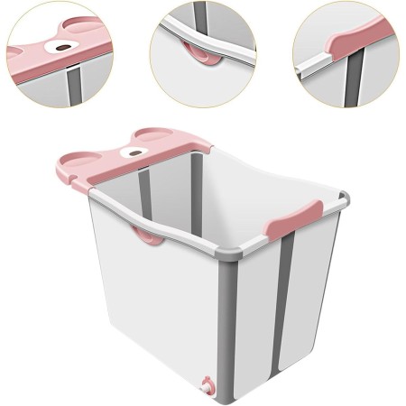 Cada Pliabila pentru Baie, Flippy, din PP+TPE, pentru Copii +6 Luni, Model Ursulet, Scaun de Interior, Detasabil, 82 x 50 x 54 cm, Roz