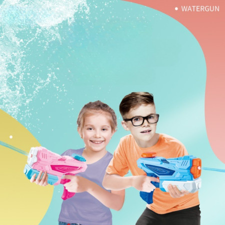 Pistol cu Apa Copii/Adulti, 6ani+, Rezervor, Piscina/Plaja, 3 duze, Roz, 300ML