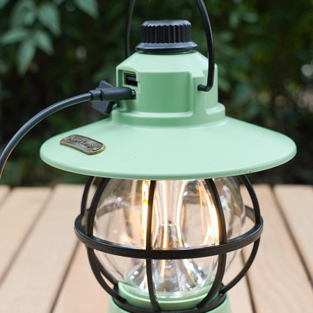 Lampă Camping Retro Portabilă, Felinar Vintage LED, 1200mAh, Reîncărcabilă USB, 3 Moduri de Iluminare, Intensitate Reglabilă, 5W, ABS, Mint, 20 cm