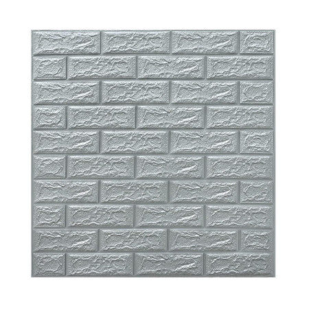 Set 10 Placi Tapet 3D, Flippy, 70 x 77 cm, Grosime 3 mm, din Polietilena, Model Caramida, Suprafata acoperita 5.3 mp, Argintiu