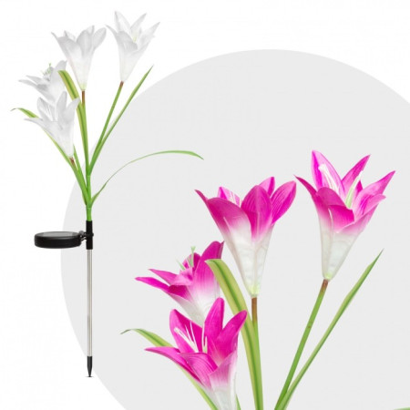 Lumina solara LED tip Crin cu 4 flori, inaltime 80 cm, pentru gradina, Flippy