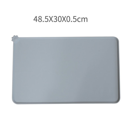 Covoras din silicon pentru animale Flippy, pentru bol de apa si mancare, antiderapant, margini ridicate pentru a mentine apa, 48.5x30 cm, Gri