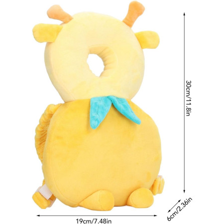 Rucsac cu Pernă de Protecție pentru Cap, Design Girafă, Suport Ergonomic pentru Bebeluși, 33x6x19 cm, 180 g, Galben