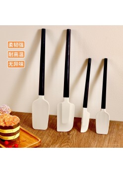 Set 4 Ustensile de Bucatarie, Flippy, din Silicon si Lemn, Spatule de Diferite Dimensiuni, Termorezistente, Antiaderente, Alb-Negru