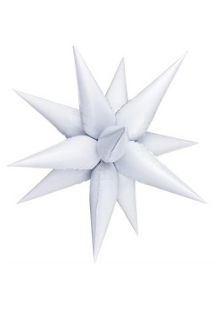 Balon din Folie Metalizata, Flippy, Figurina Stea 3D, 66 cm, Ambalaj Individual, Pai inclus, Umflare cu Aer sau Heliu, Alb