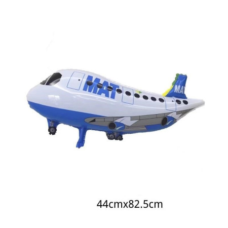 Balon din Folie Metalizata, Flippy, Figurina Avion, Tema Aeronava, 44x82.5 cm, Ambalaj Individual, Pai Inclus, Umflare cu Aer sau Heliu, Alb