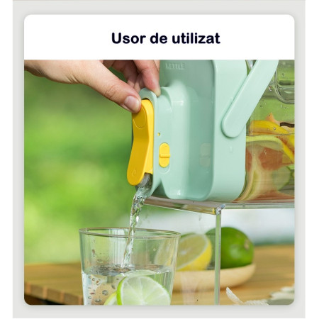 Dozator portabil pentru bauturi Flippy, 3.5 litri, capac etans, duza deschidere/inchidere, recipent din plastic, gradat, filtru, maner, pentru diverse bauturi, 29.7 x 14.1 x 14.4 cm, verde