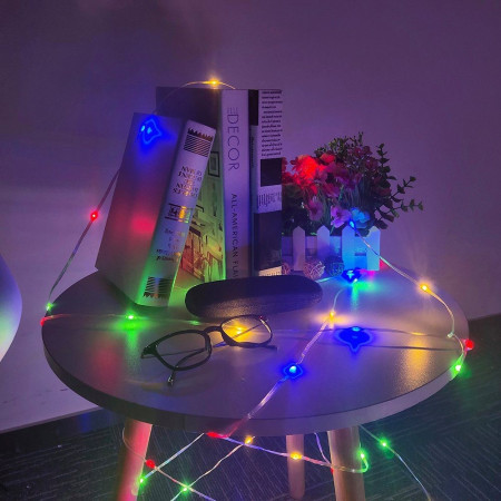 Instalatie de Craciun cu 8 jocuri de lumini, liniara, cu 100 micro LED-uri, 10 m, 220V, conectare la retea, fir transparent, multicolora