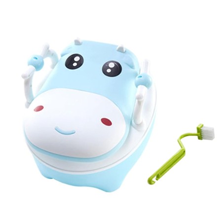 Olita pentru Copii, Flippy, +1an, Portabila, Design Vacuta cu Capac, Model Prietenos, Non-Toxic, cu Manere, Compartiment Detasabil, Perie Inclusa, Usor de Curatat, Albastru
