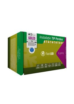 Instalatie Craciun, Tip Perdea, IP44, 1 m x 1 m, 60 LED-uri, Albastru, cu flash, Transformator, Interconectabila, Prelungitor 3 m inclus, Fir transparent, Interior/ Exterior, Flippy