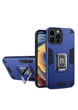 Husa Iron Warriors pentru iPhone 13, Flippy,  Hybrid Ring Holder Kickstand, Albastru inchis
