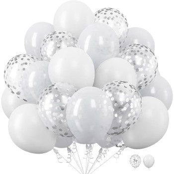 Set 10 Baloane din Latex, Flippy, Model Party, 30 cm, 5x Alb, 5x Transparent Confetti, 2.8 g