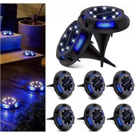 Lampa solara LED tip spot pentru gradina Flippy, cu 4 leduri laterale multicolore si 8 leduri principale alb rece, IP65, material ABS, baterie 2V, 700 mah, 11x13.5 cm, multicolor